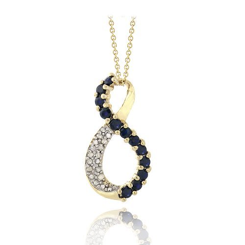 18K Gold over 925 Silver 1/8ct Diamonds & 1ct Sapphire Infinity Necklace, 18″