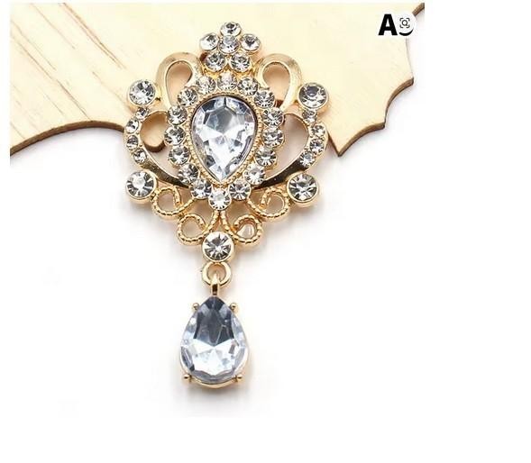 Crystal Drop Brooch Gold Tone Rhinestone 6×3.2cm (2.36×1.26in) New