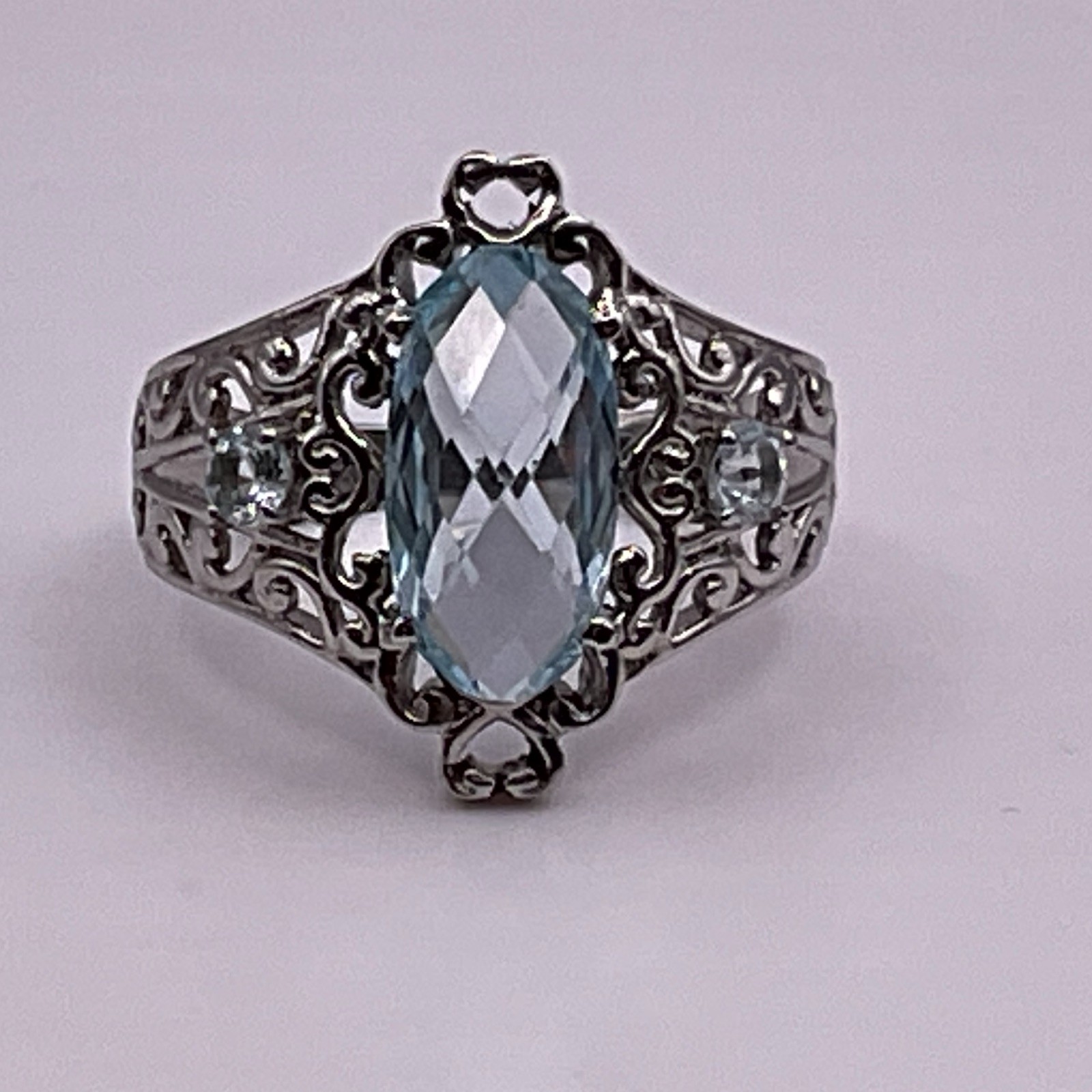Stainless Steel Blue Topaz Statement Ring Size 8 – 19.5mm – 3.9g Elegant Gemston
