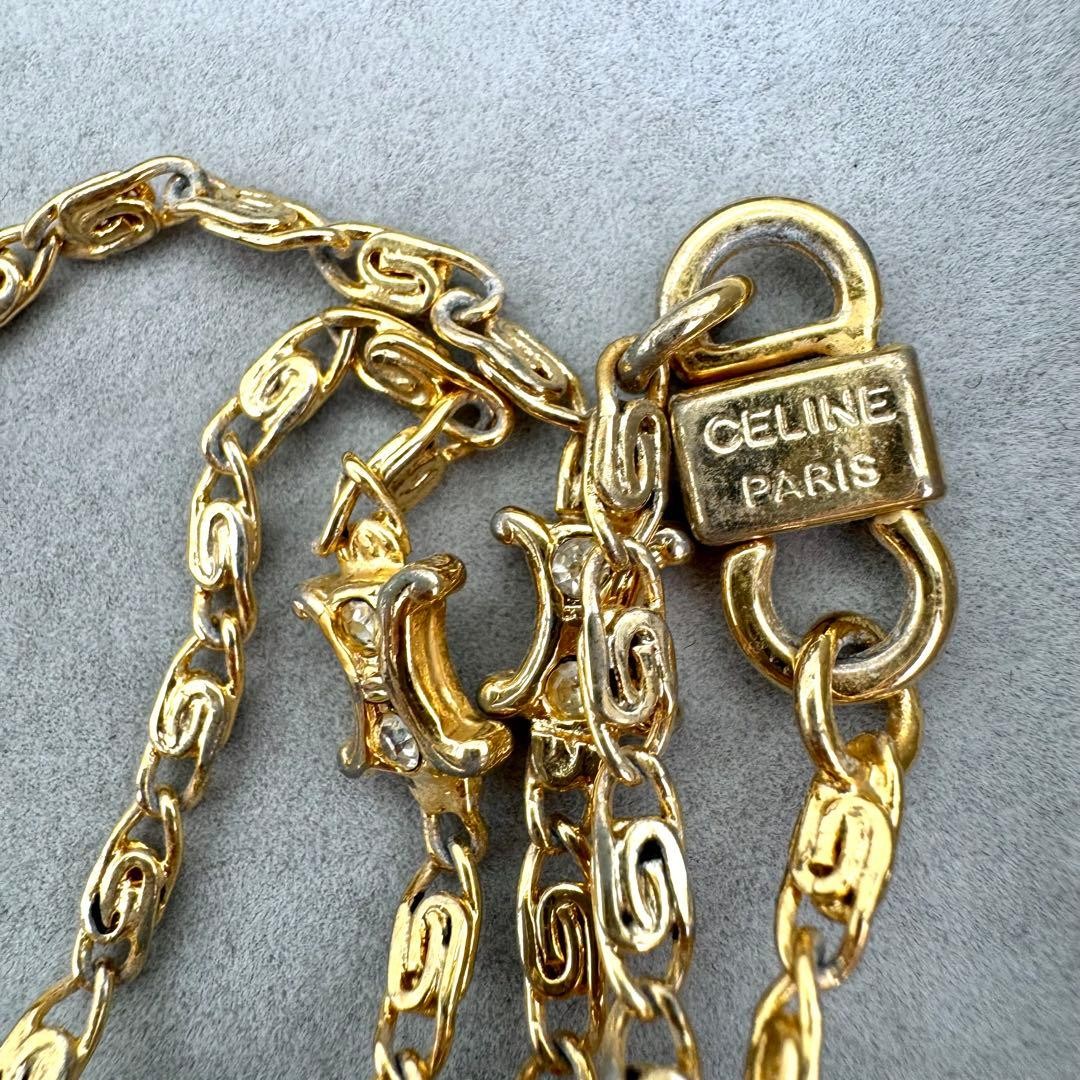 Genuine CELINE Triomphe Long Chain Necklace 80cm 31in Gold Used From Japan