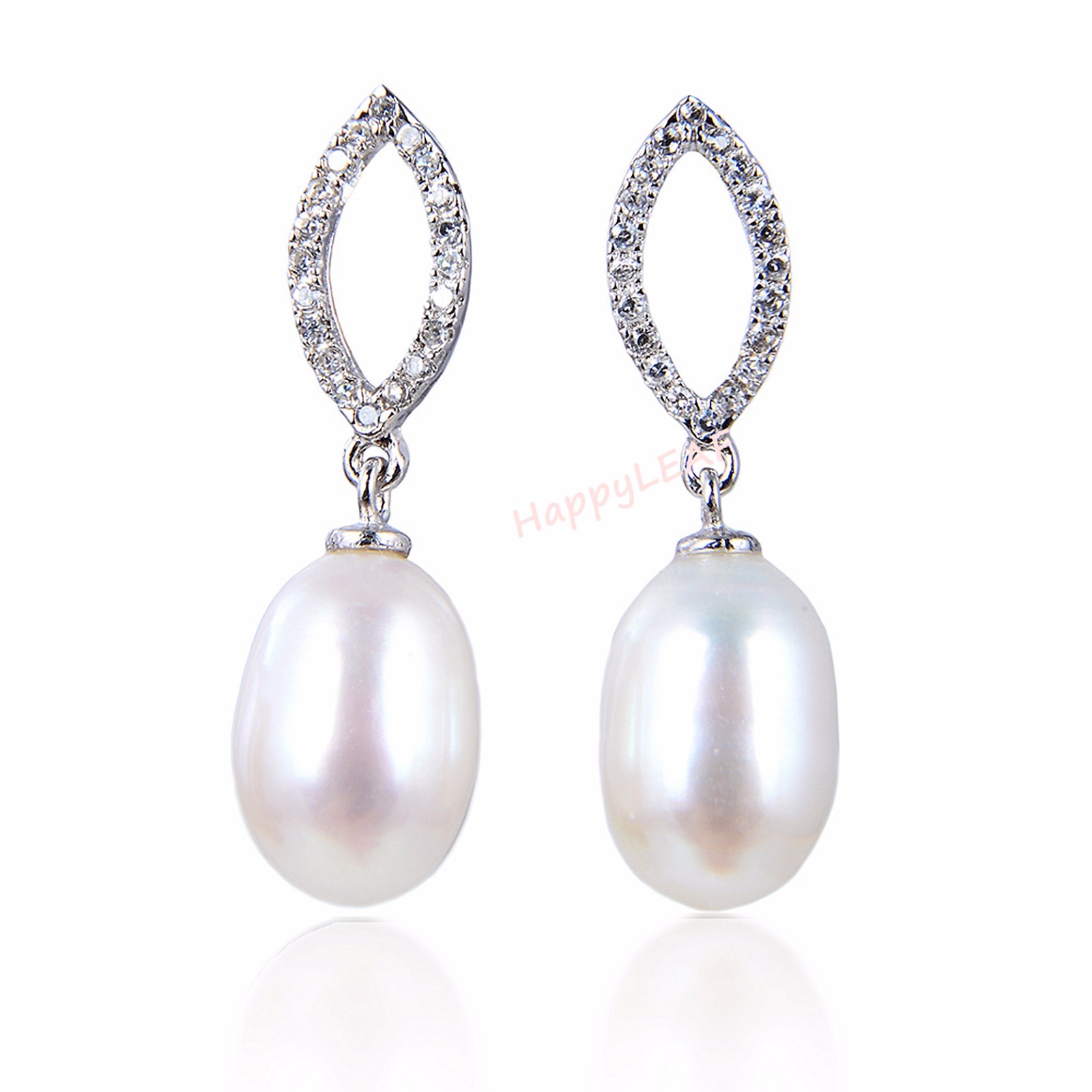 11-12mm Freshwater pearl dangle drop Earrings Sterling Silver CZ bridal white