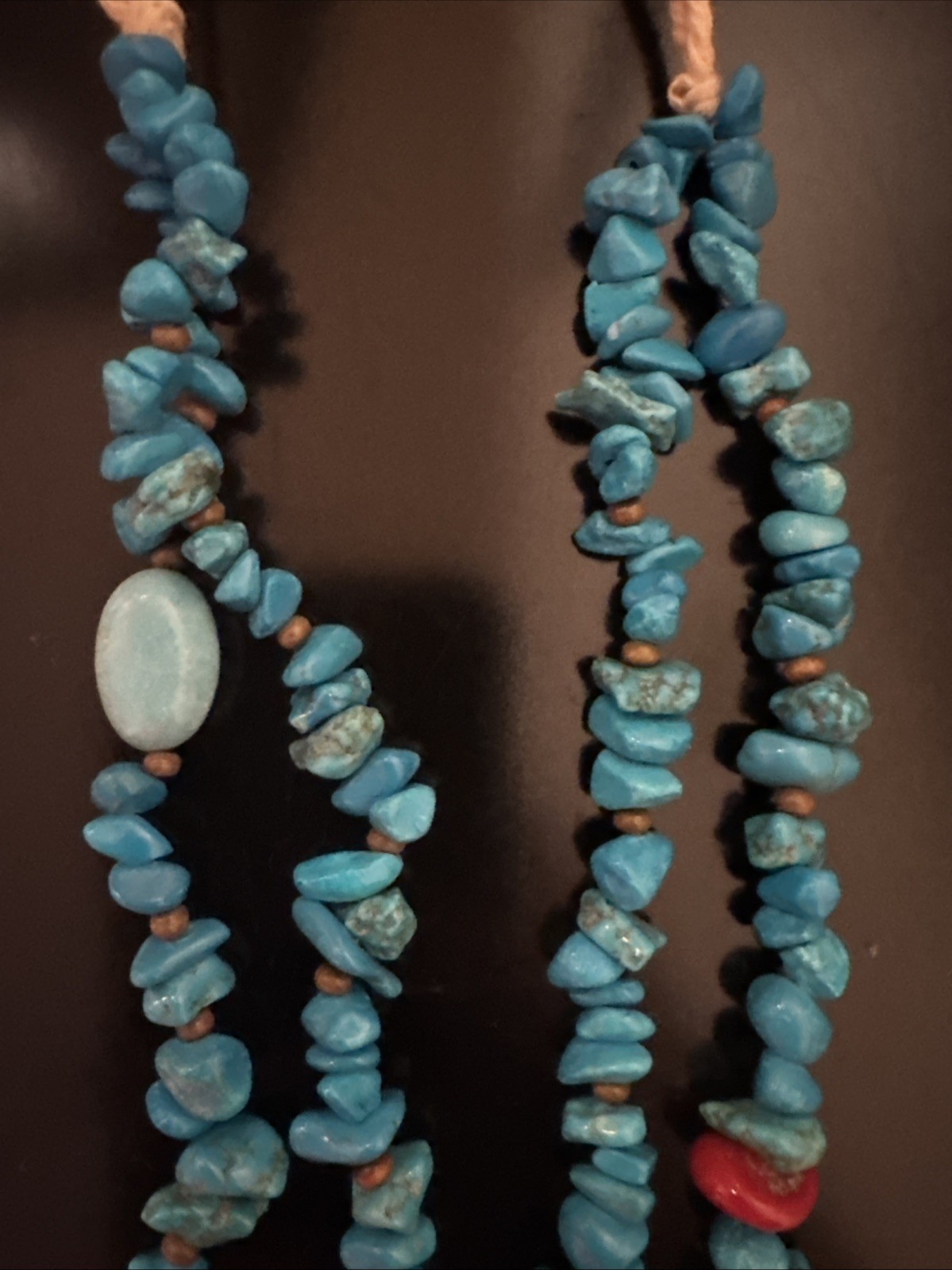 Red Coral And Turquoise Double Stranded Beaded Necklace