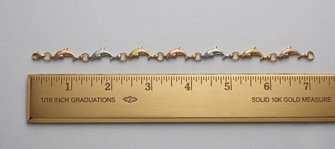 Vintage 10K Tri-Color Gold Dolphin Link Bracelet 7″ 4.10g Multi-Tone 417
