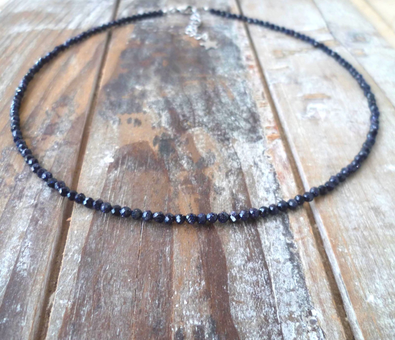 Blue Goldstone Fine Stone Necklace, Adjustable Choker Handmade Steel Star