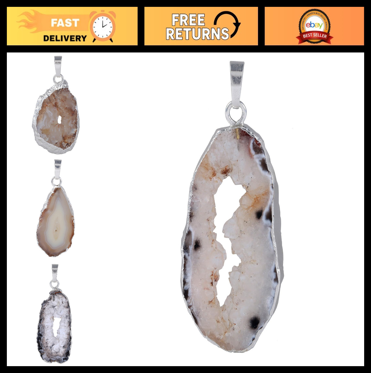 Druzy Agate Pendant Necklace – Irregular Slice Healing Crystal Jewelry for Women