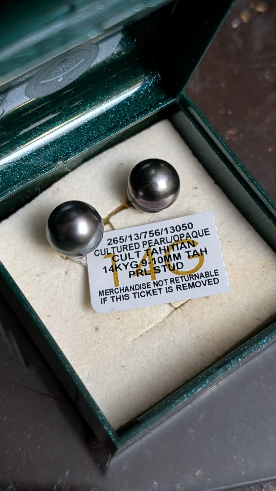 MACY’S BLACK CULTURED TAHITIAN PEARL 9 MM 14K GOLD STUD EARRINGS NEW MSRP $300