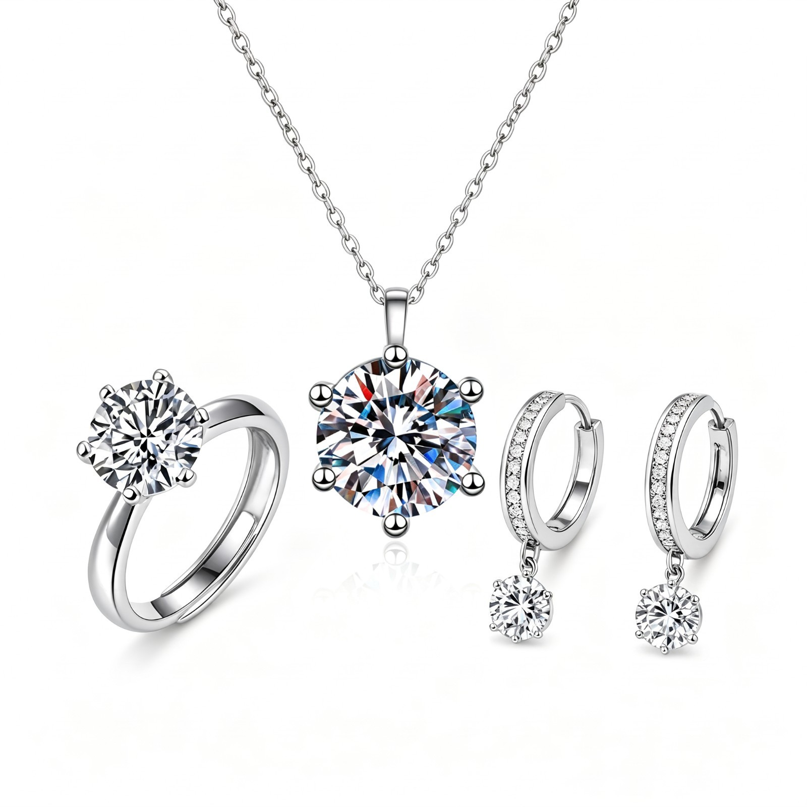 [US Stock] Luxury 8CT Hearts Arrows Diamond Simulant Jewelry Set White Gold Tone