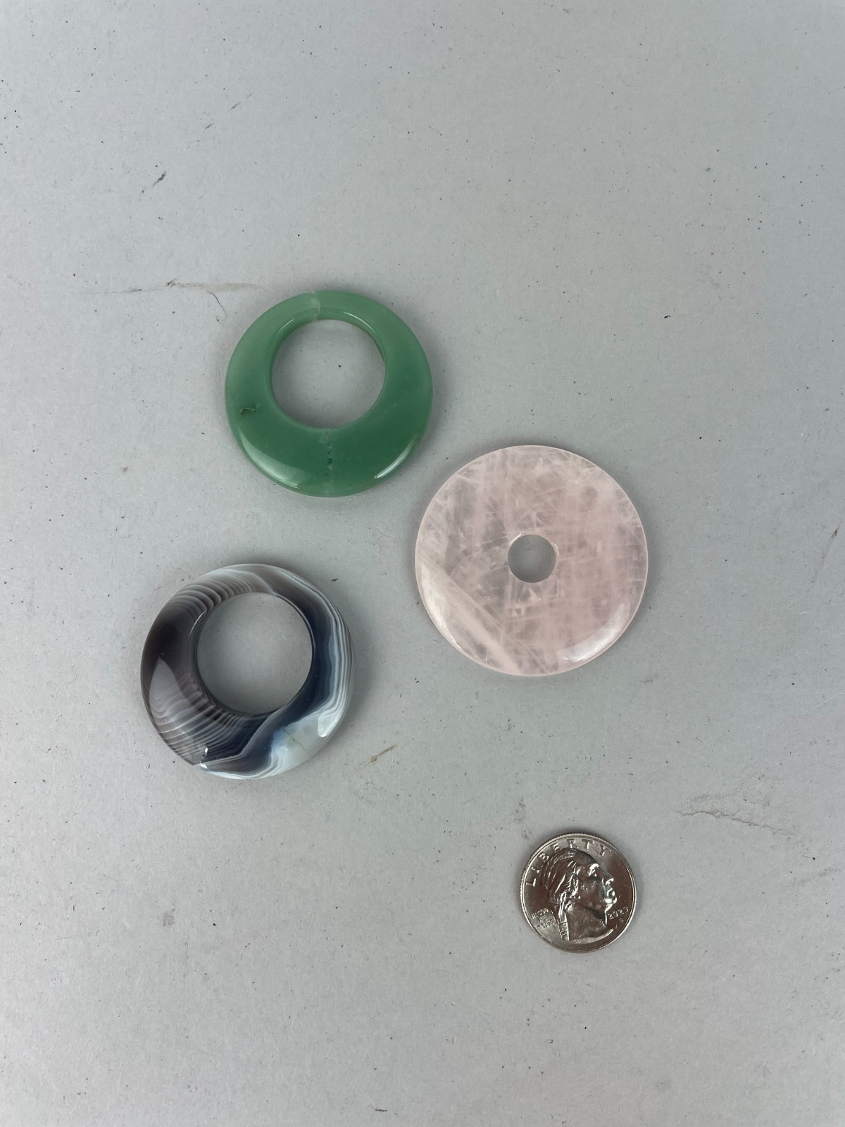 Exact Lot of (3) THREE Gemstone Donut charms Pendants 45mm – 50mm