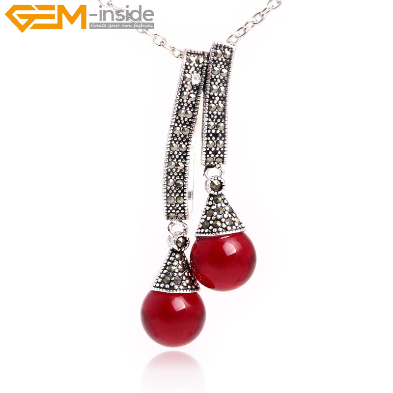 Silver Crystal Marcasite Gemstones Double Enhancer Jewelry Necklace Pendant 12mm