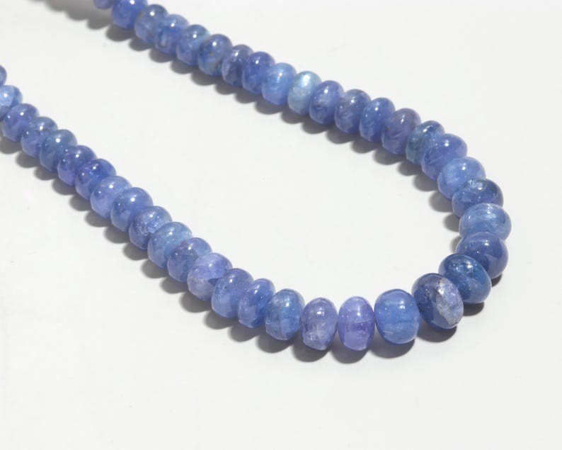 Blue Tanzanite Smooth Rondelle Gemstone Beads December Birthstone Necklaces 32”