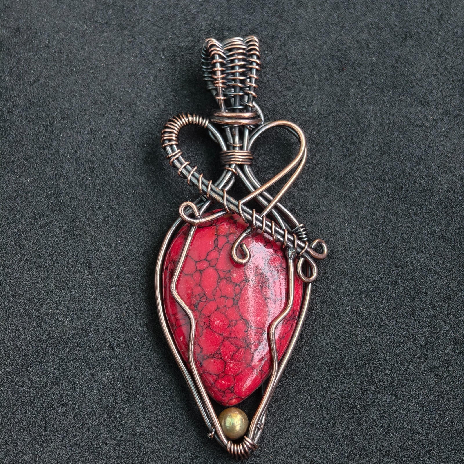 Copper Wire Wrapped Red Turquoise Pendant, Handmade Gemstone Necklace Pendant