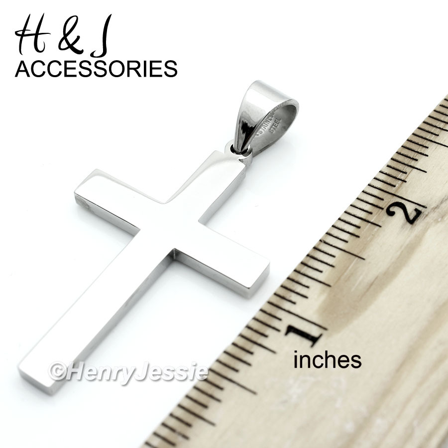 30″MEN Stainless Steel 6mm Silver Cuban Curb Chain Simple Plain Cross Pendant*64