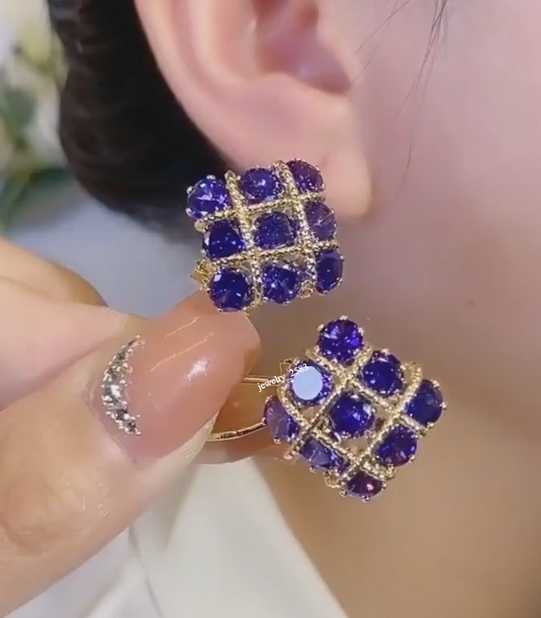 New Arrival Womens Lab Created Tanzanite Box Type Omega Back Earrings 925Silver