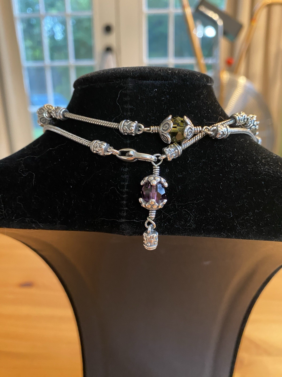 Brighton Adjustable Crystal Beaded Necklace Silver Tone Purple Red Green