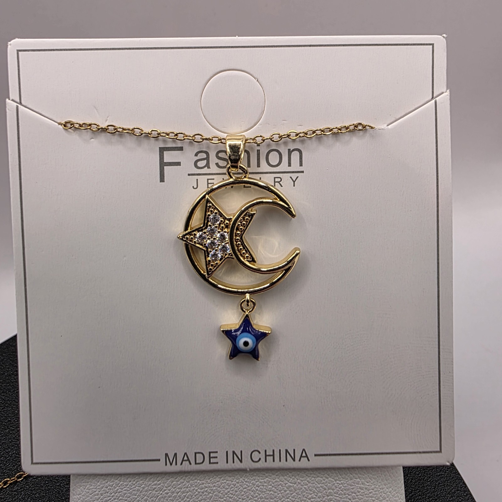 Stainless Steel Copper Plated 16″Necklace w/30mm Crescent Star Moon & Evil…