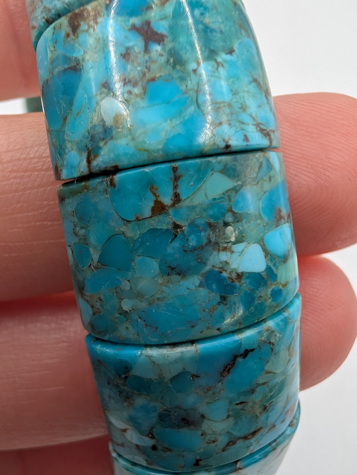 Composite Turquoise Wide Stretch Bracelet Blue Matrix Statement 7″ Boho Chunky