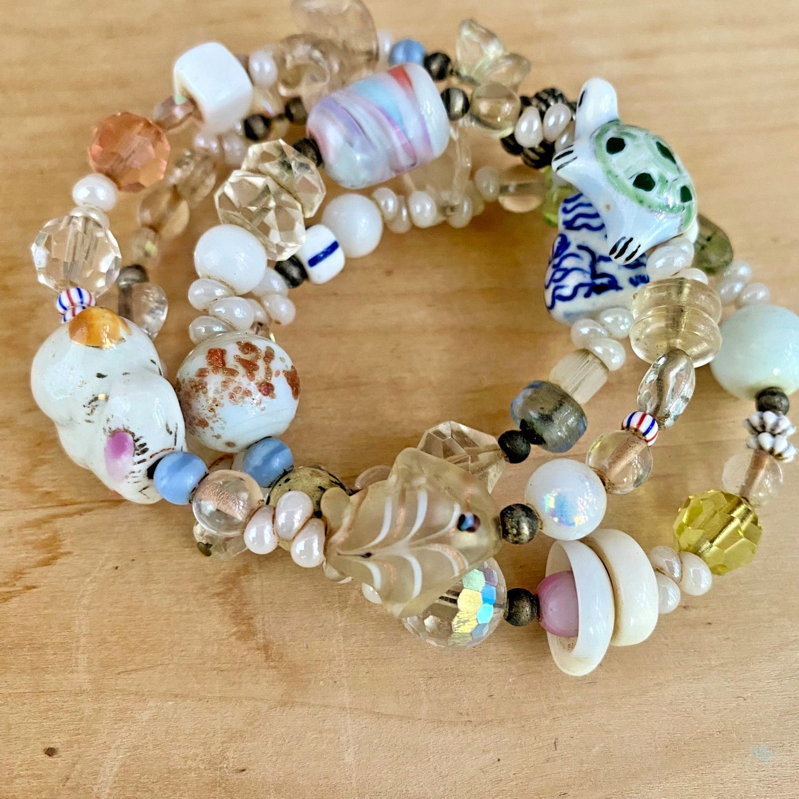 Vintage Bracelet – Artisan made, unique (made to order), animals, memory wire.