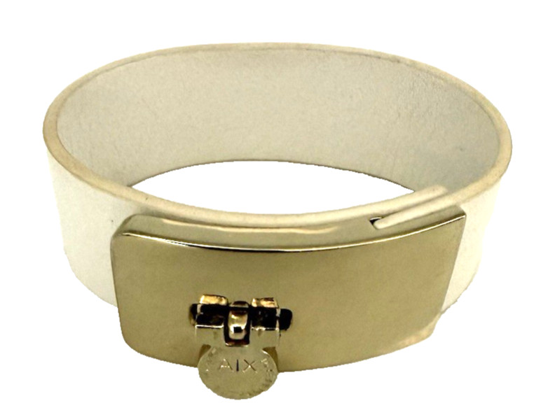 ARMANI EXCHANGE Ladie’s White Leather w/Gold Hardware Wrist Cuff Bracelet