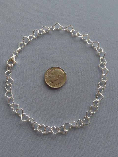 11″ ANKLE BRACELET ITALIAN STERLING SILVER OPEN HEART STYLE 7mm ITALY 925