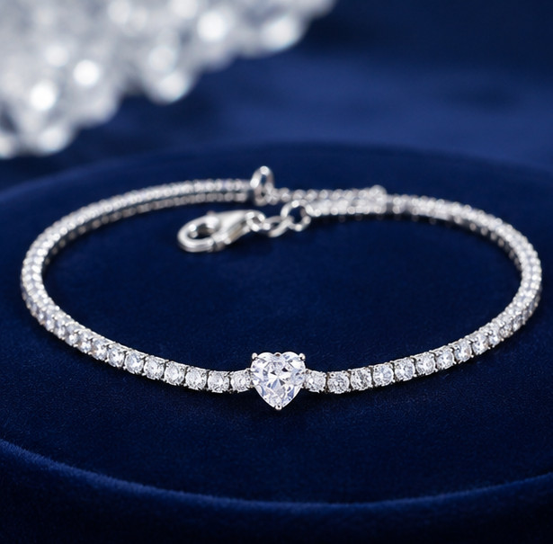 7ct Heart Cut Simulated Diamond Sparkling Tennis Bracelet 14K White Gold Plated