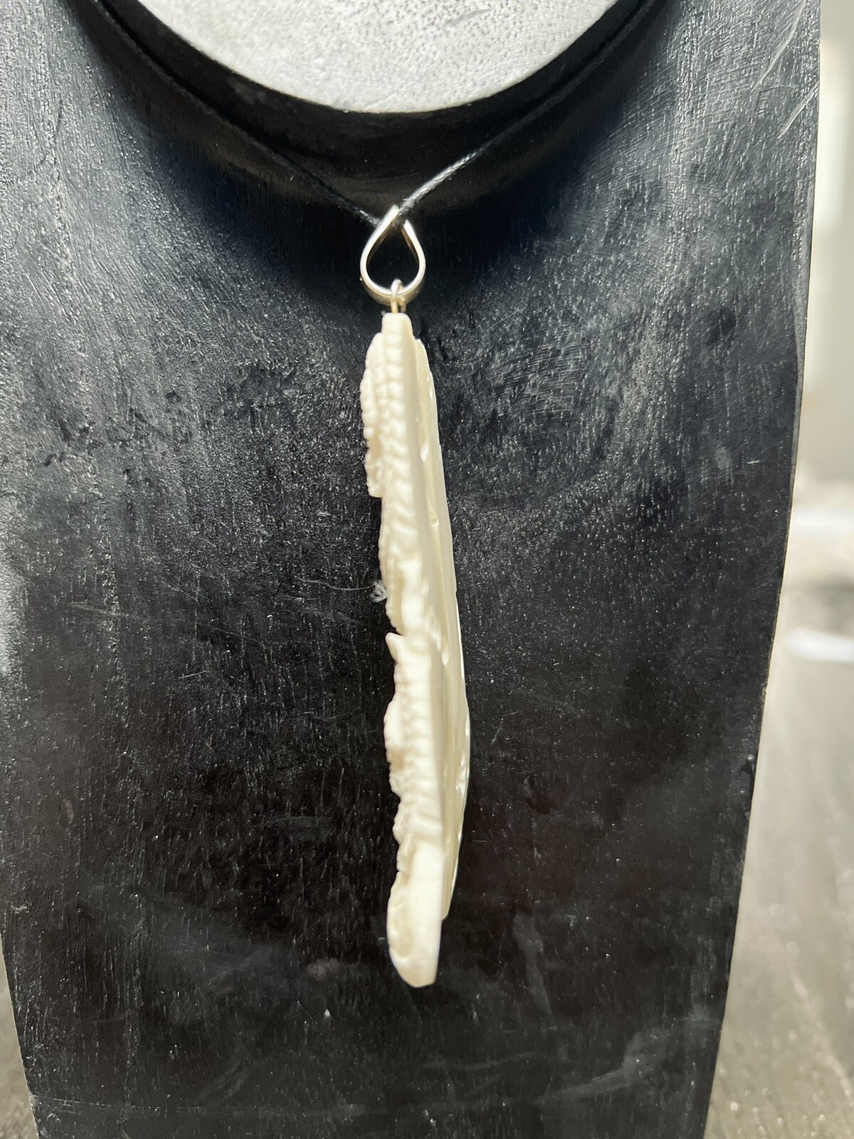 Dragon Chinese Fierce Sterling Silver 925 Hand Carved Bone Cow Pendant Necklace