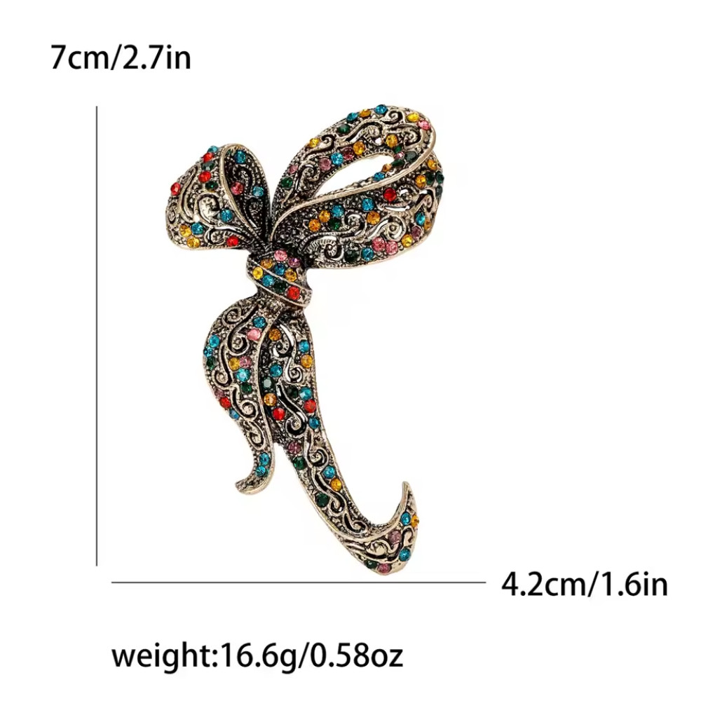 Luxury Filigree Bow Brooch Pin Colorful Rhinestone Gold Statement Jewelry Gift