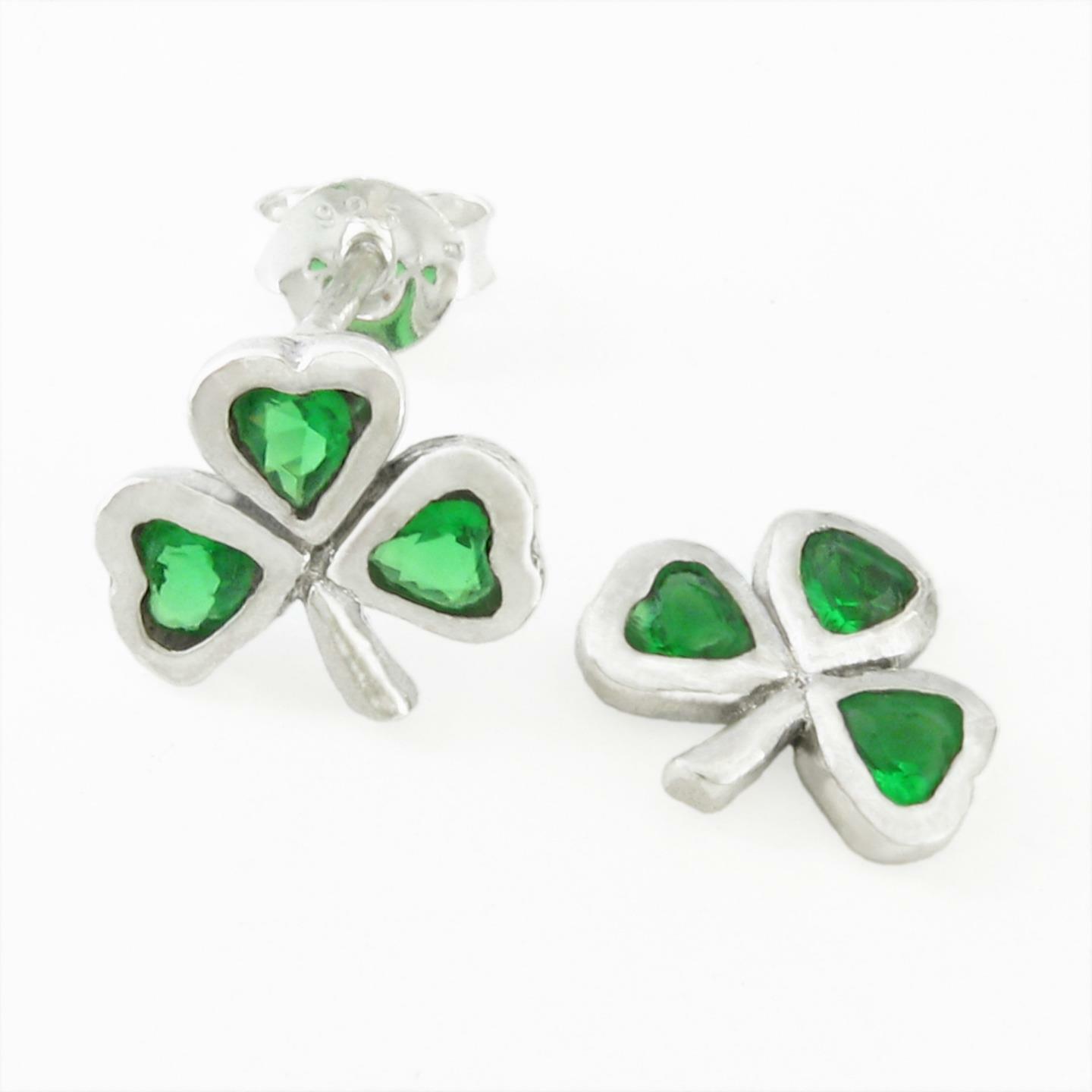 Emerald Shamrock Post Earrings in SOLID Sterling Silver – NEW!