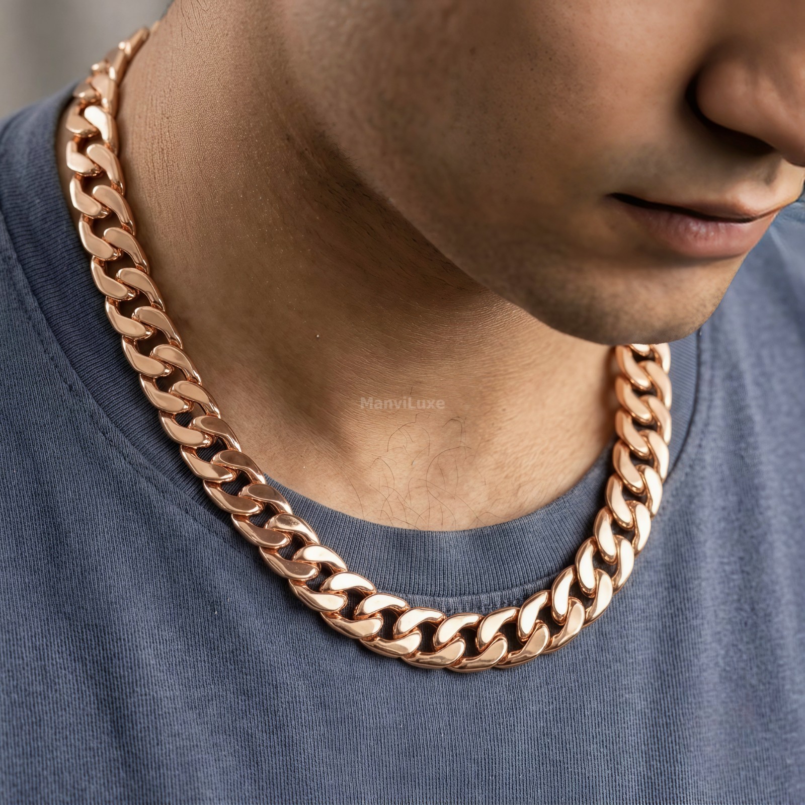 20″Premium Pure Copper Chunky Curb Chain | High Glossy Curb Chain Necklace