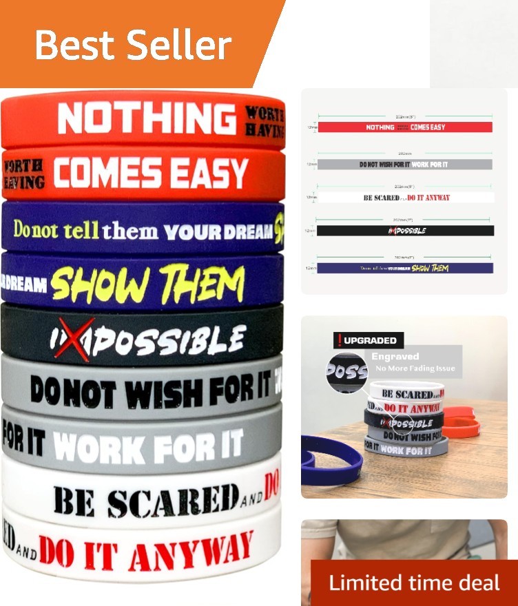 Unisex 12×8” Silicone Motivational Bracelets – Perfect Gift for Teens & Adults