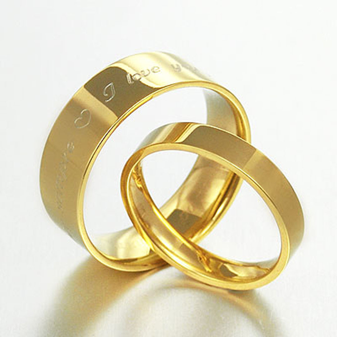 Free Engrave Gold Filled Flat Comfort Fit Wedding Titanium Rings Bands Set 057EE