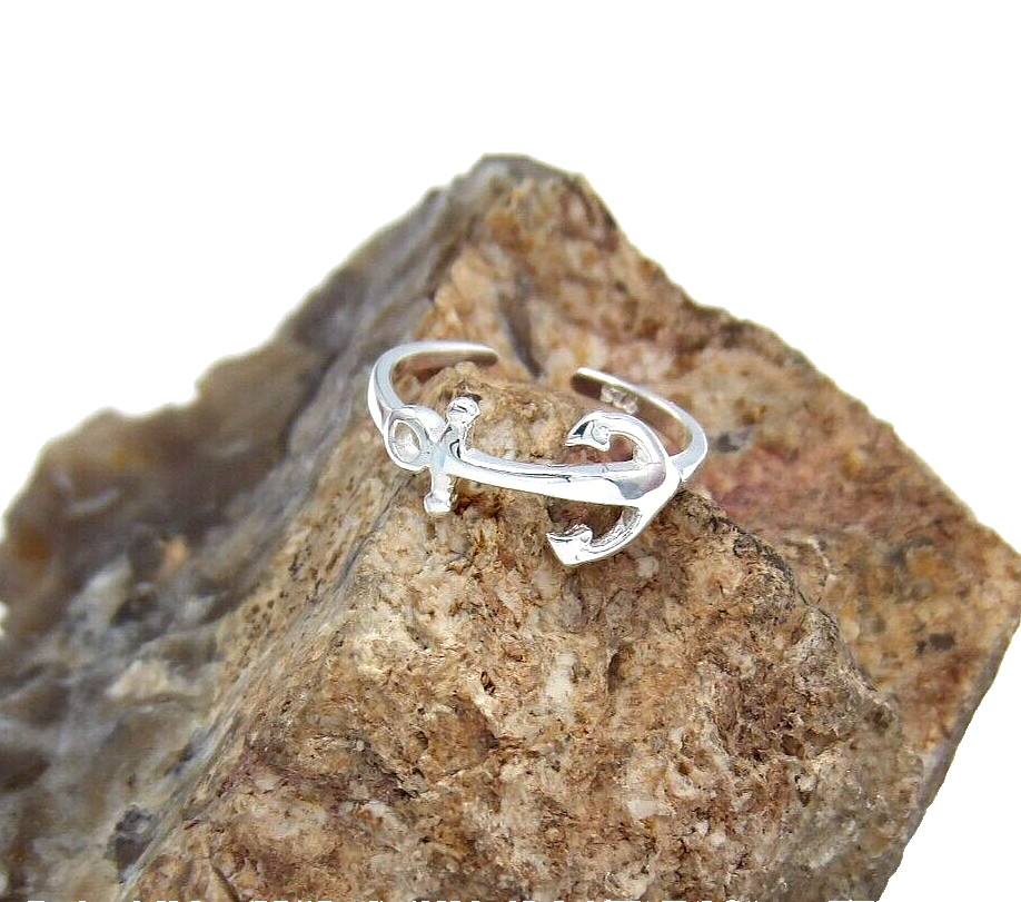 Handcrafted Solid.925 Sterling Silver Anchor Adjustable Toe Ring