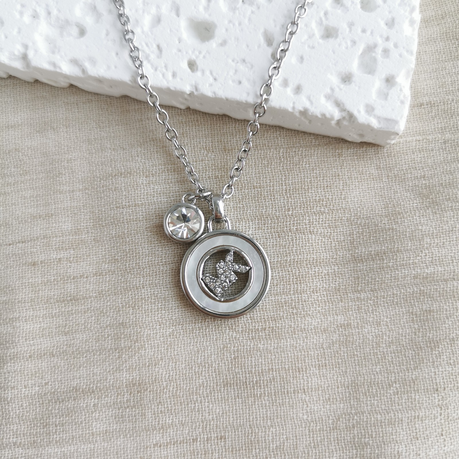 ✨Michael Kors✨ Crystal Logo Triple Charm Pendant Necklace Silver