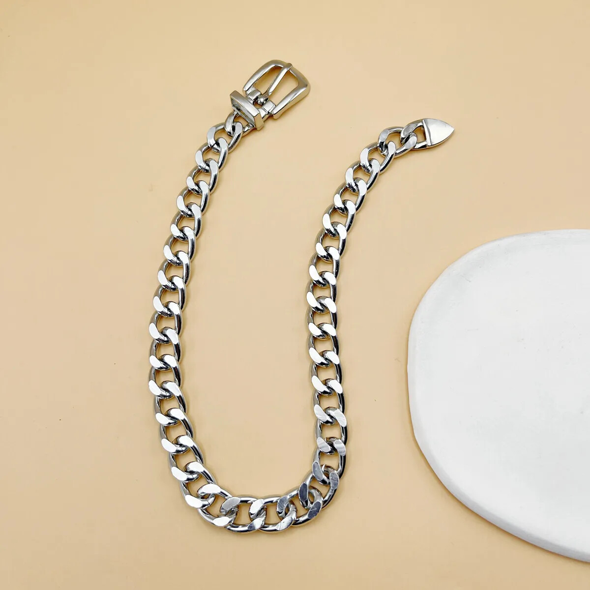 Women’s Belt Buckle Cuban Chunky Choker Necklace Silver Gold 88-1