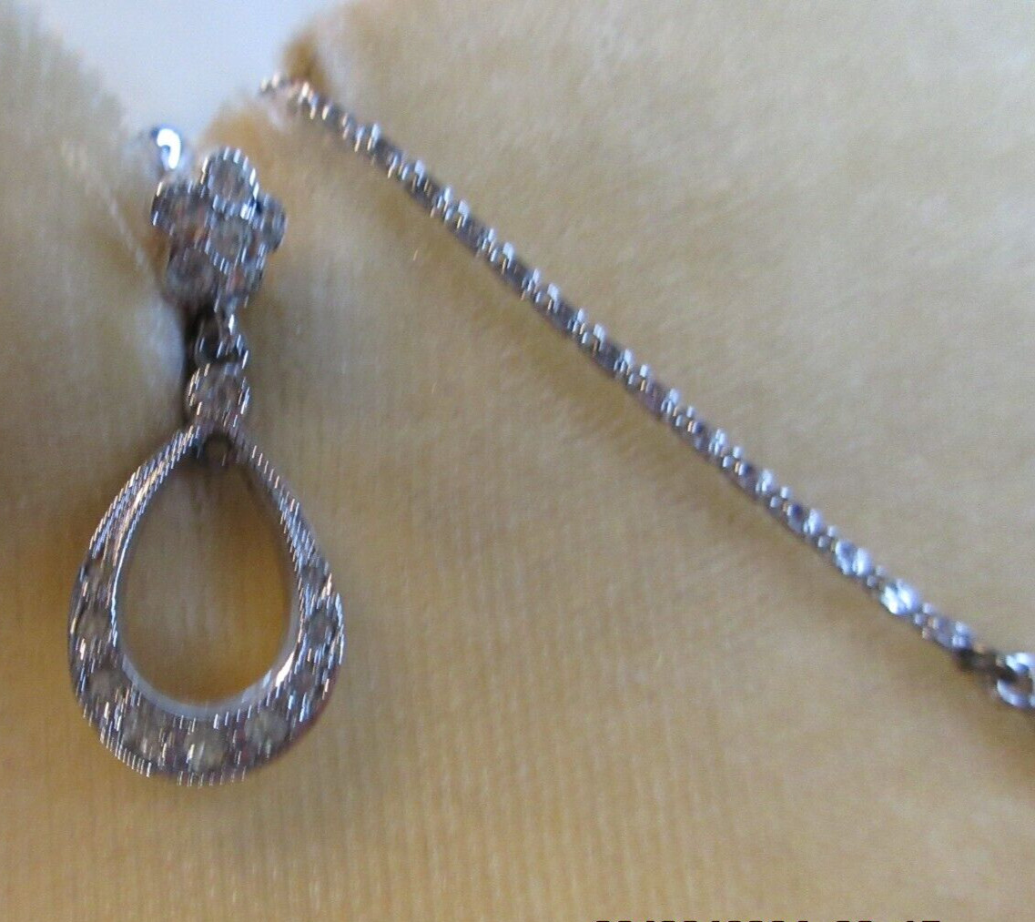 STERLING RHODIUM FINISH~HAND SET STONES~3 PIECE~NECKLACE & SCREWBACKS~17 1/2″