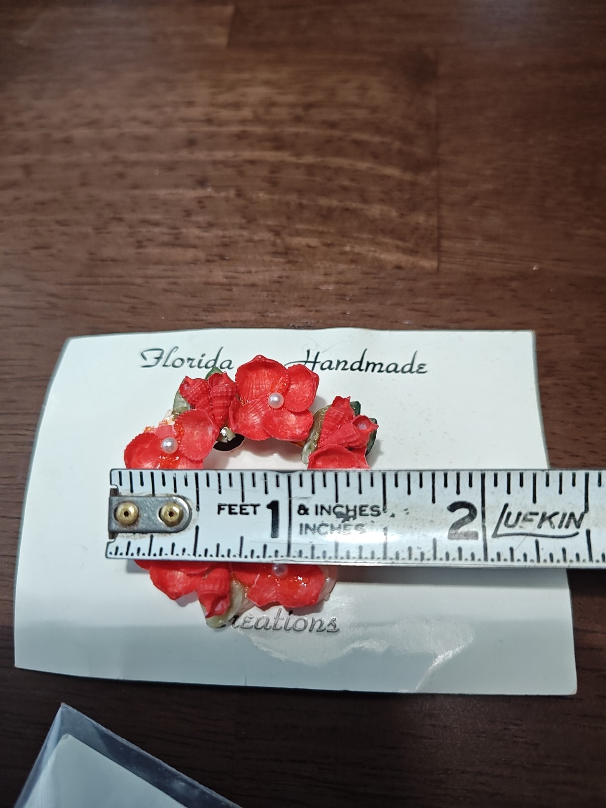 Red Flower, Pearl, Shell Earrings & Brooch, Bridal Party, Beachy Cute!