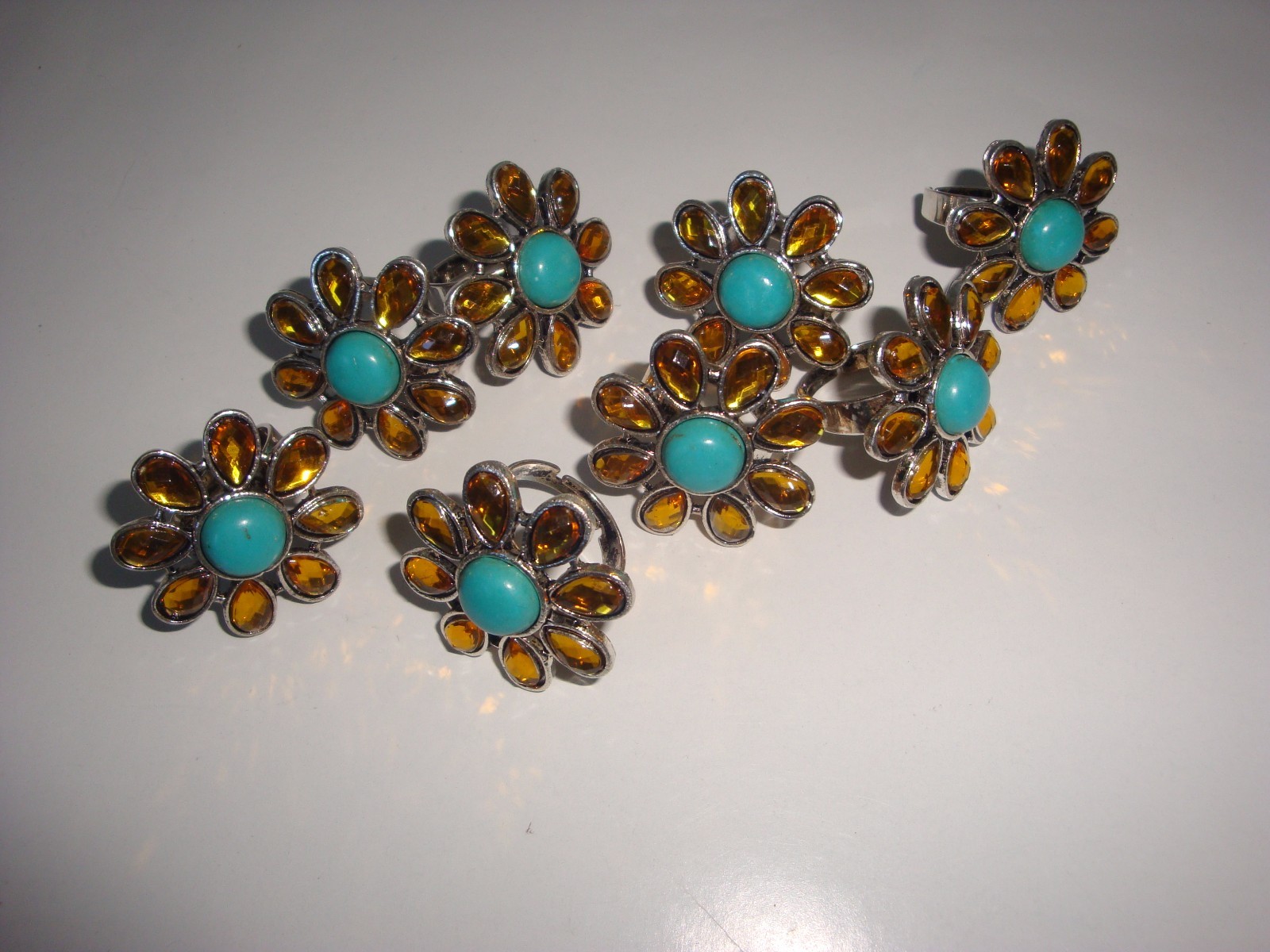 Wholesale Lot of 24 Turquoise Fashion Rings ~ Adjustable ~ Fit Sizes 6 to 10