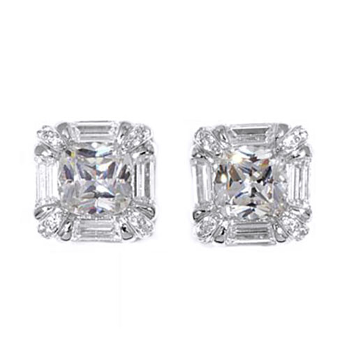 Radiant Simulated Diamond Solitaire Stud Earrings 14K White Gold Plated Silver