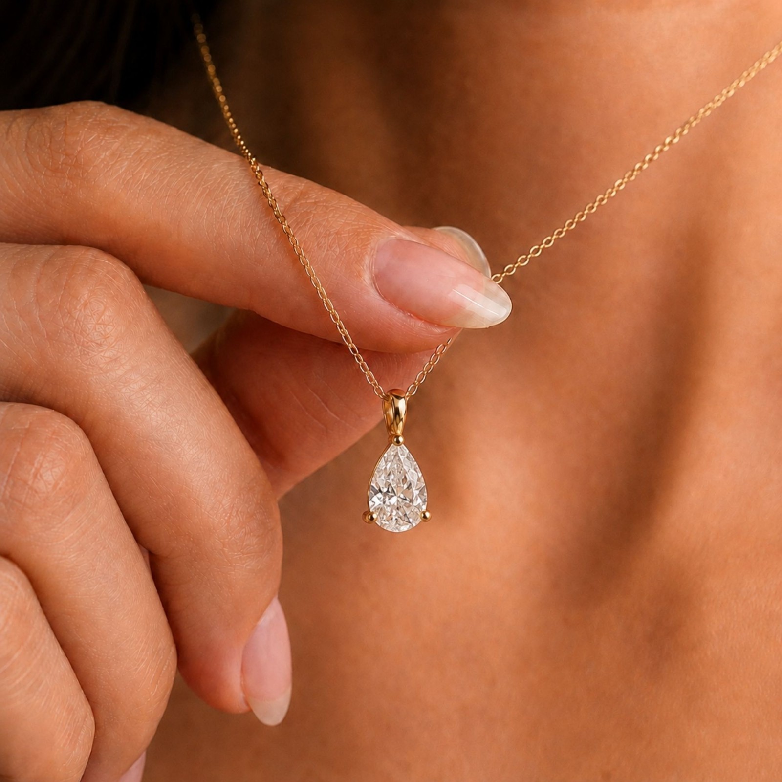Pear Cut Moissanite Solitaire Necklace 925 Sterling Silver Pendant Bridal Gift