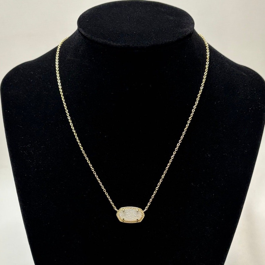 Kendra Scott Elisa Gold Pendant Necklace in Iridescent Drusy 14in Chain