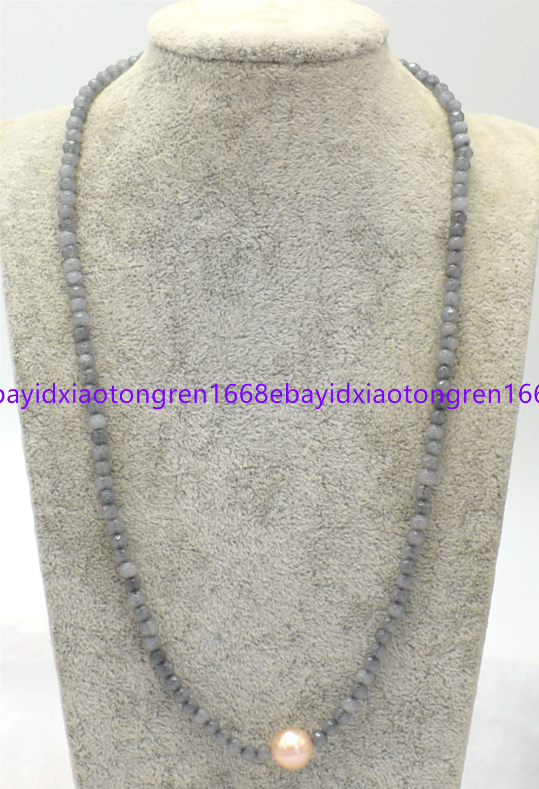 2x4mm Gray Labradorite Rondelle Beads & Pink Pearl Necklace 18-30 Inch