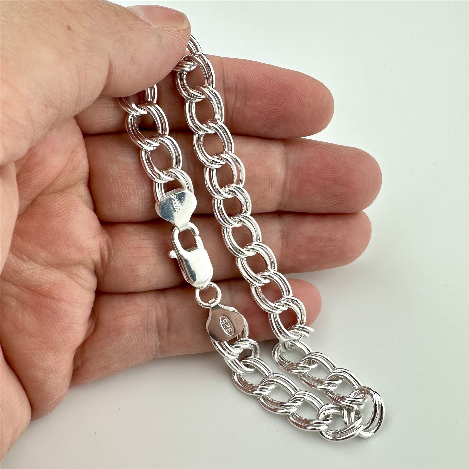 CLOSEOUT! 925 Sterling Silver 8.5″ Parallelo Charm Bracelet 8.5mm 17 grams