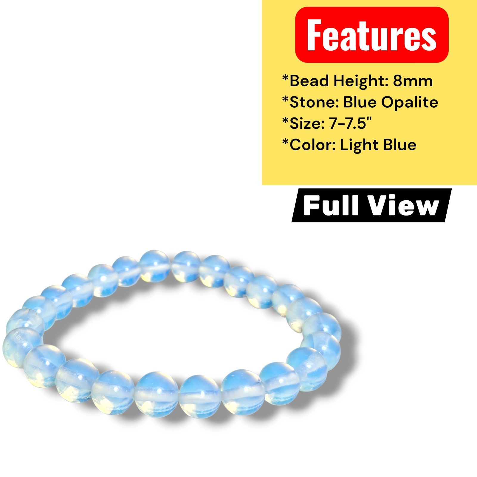 Blue Opalite A++ 8mm Crystal Healing Beaded Bracelet Size 7-7.5″