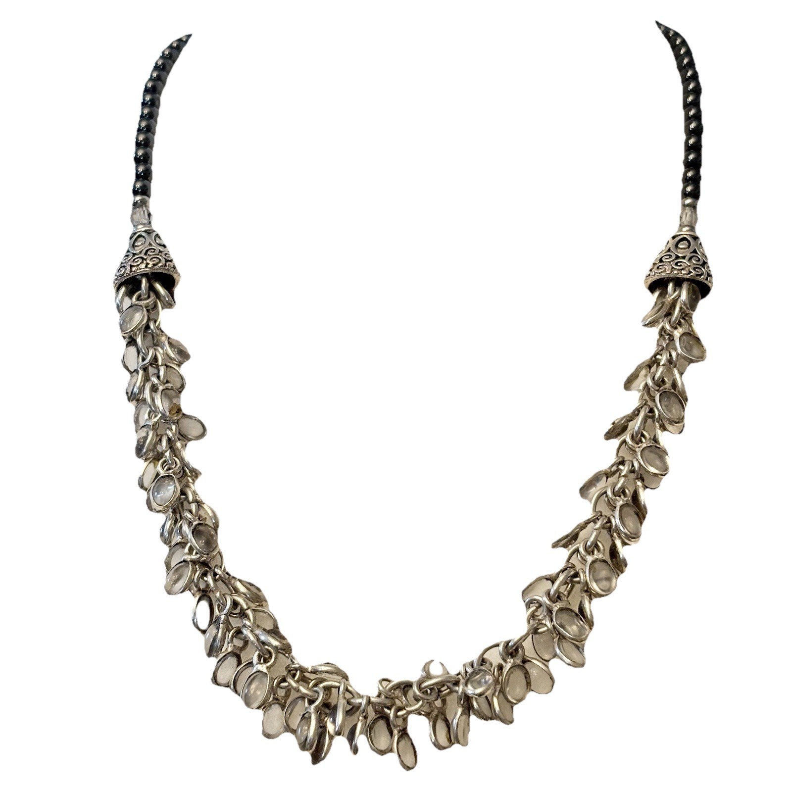 Artisan Tribal Ghungroo Statement Necklace Silver Plated Copper Hematite