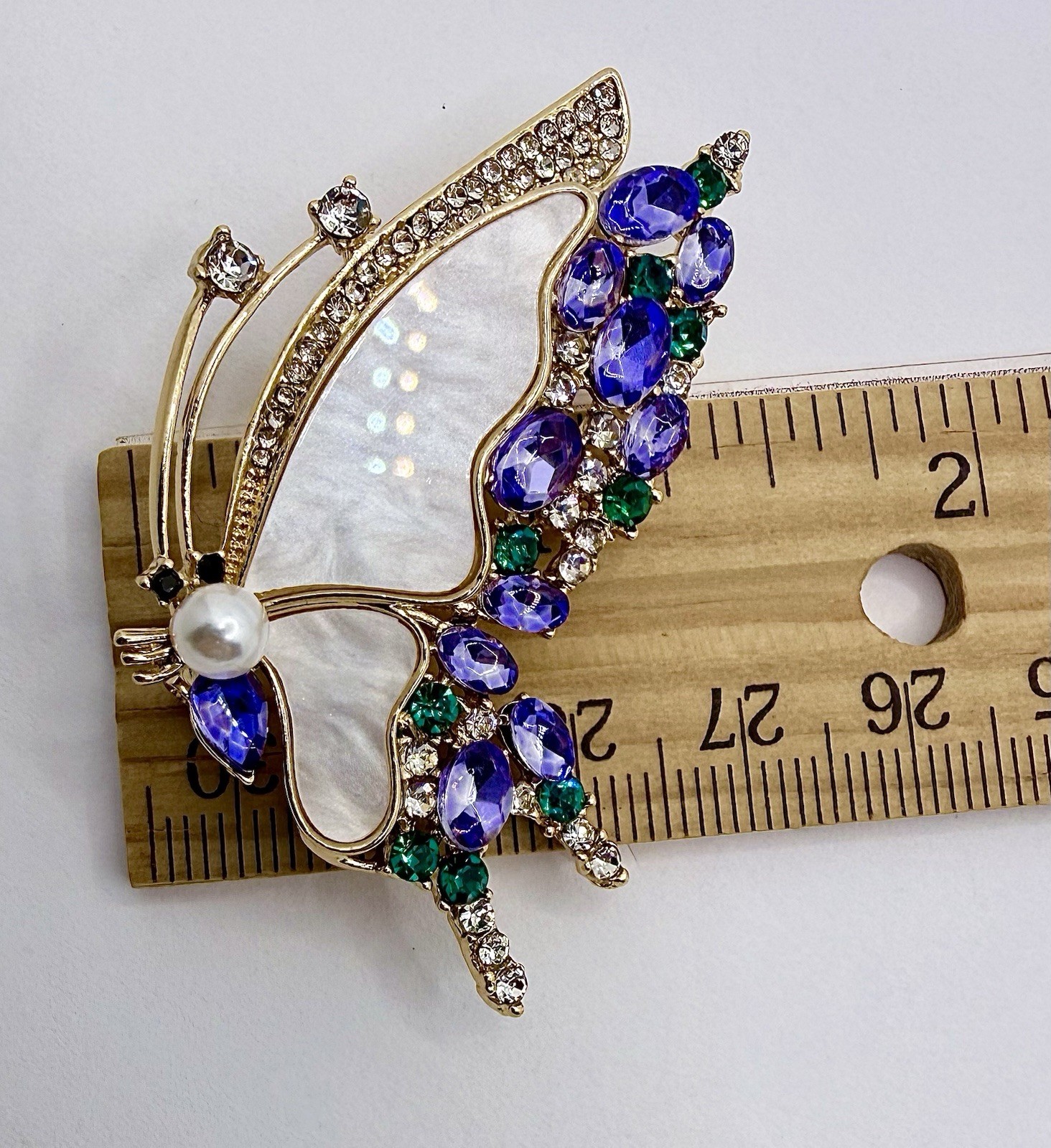 Vintage Inspired Butterfly Brooch Pin Pendant Rhinestones & Imitation Pearl