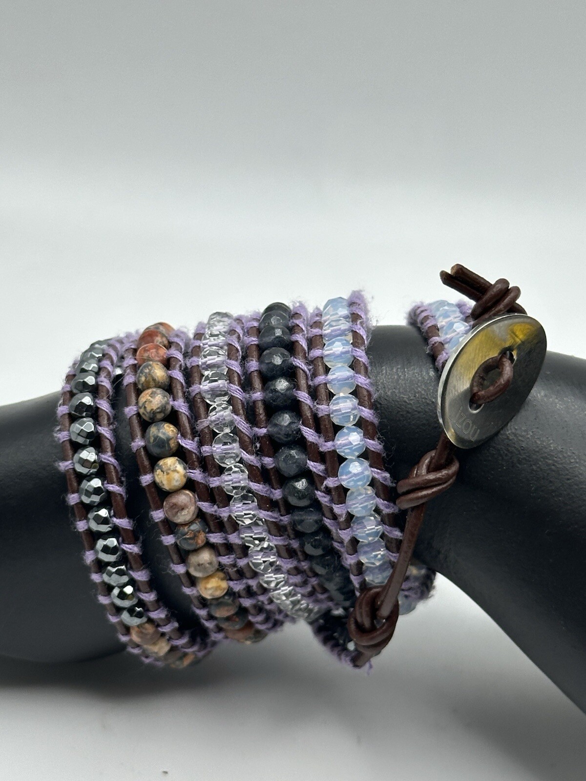 Lizou Beaded Wrap Bracelet 34” Long 5/16” Wide Earth Tones Bohemian Style