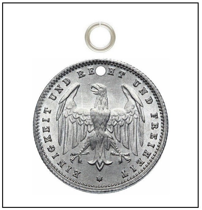 GERMAN EAGLE Pendant – Authentic 200 Mark Coin – Pre-drilled – Jump Ring
