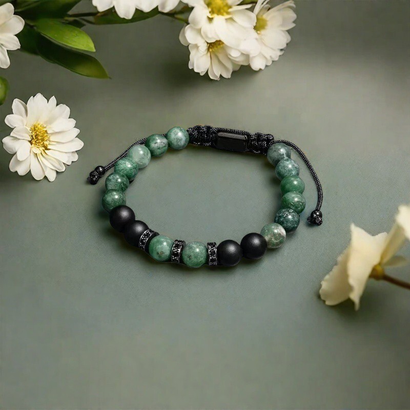 Natural Jade & Black Onyx Beads Chakra Protection Reiki Man Stretch Bracelet