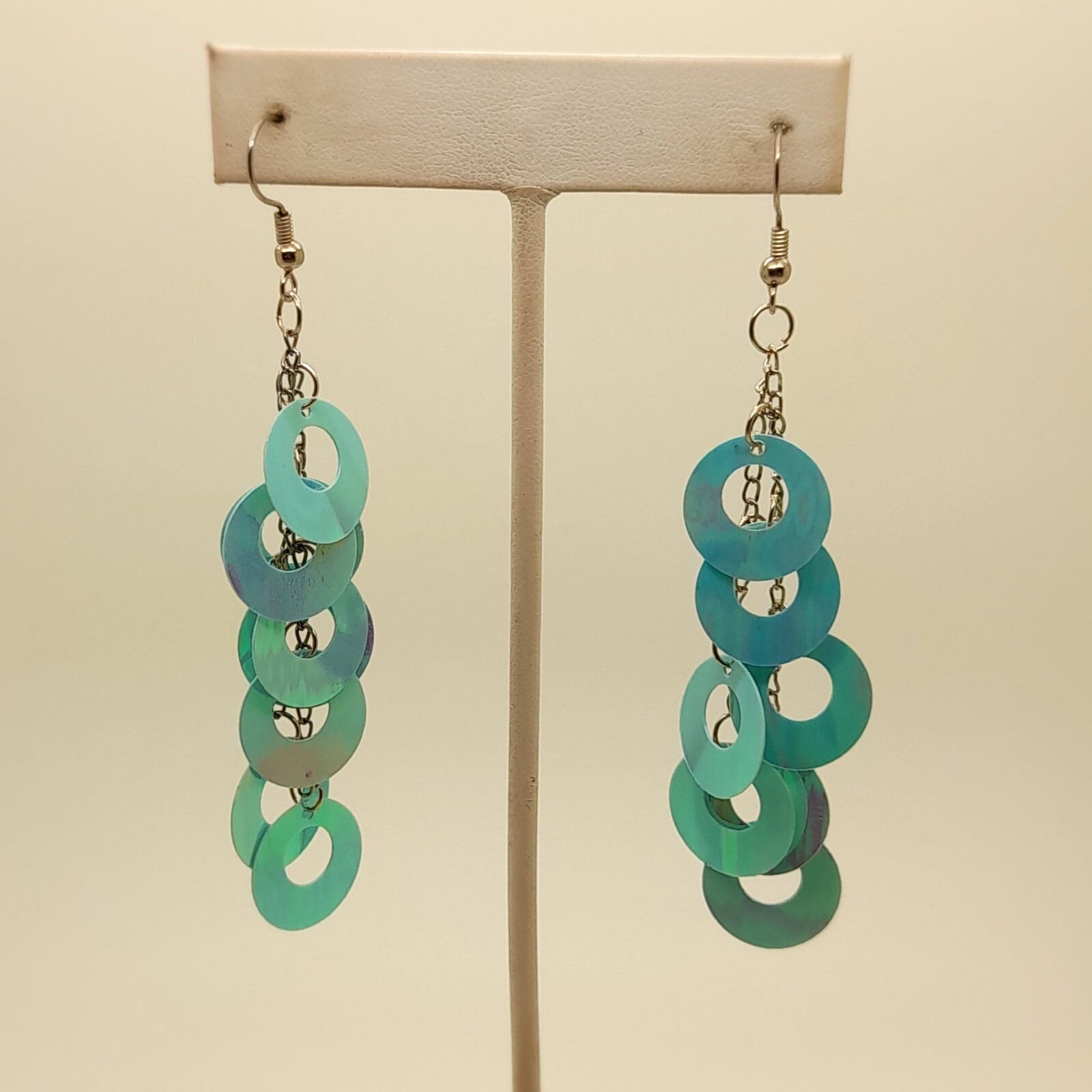 Bohemian blue round Sequin Earrings Long lightweight Dangle Sparkle Jewelry