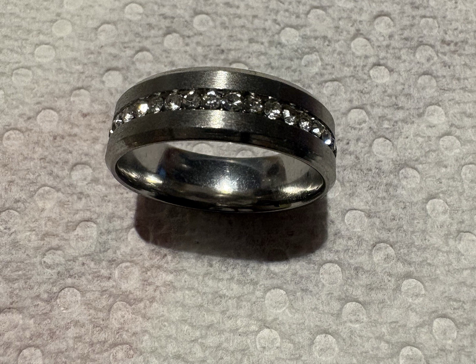 Firazio Silver-Tone Metal Channel-Set Stainless Steel Crystal Band Ring Size 13