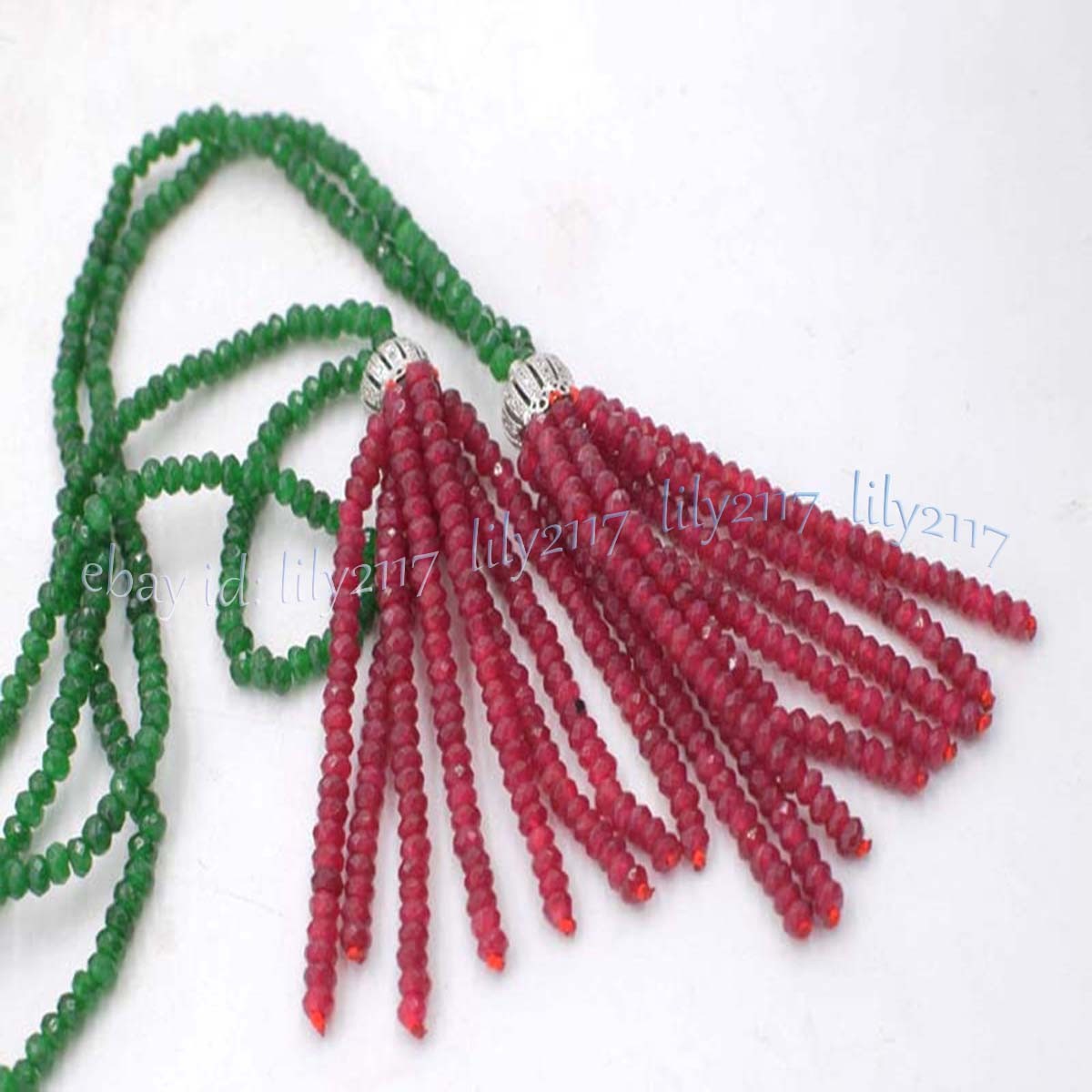 2 Rows Faceted 2x4mm Green Red Jade Gemstone Rondelle Beads Necklace 28 inches